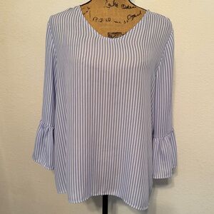 Fred David Blue and White Striped 3/4 length sleeve Top Medium